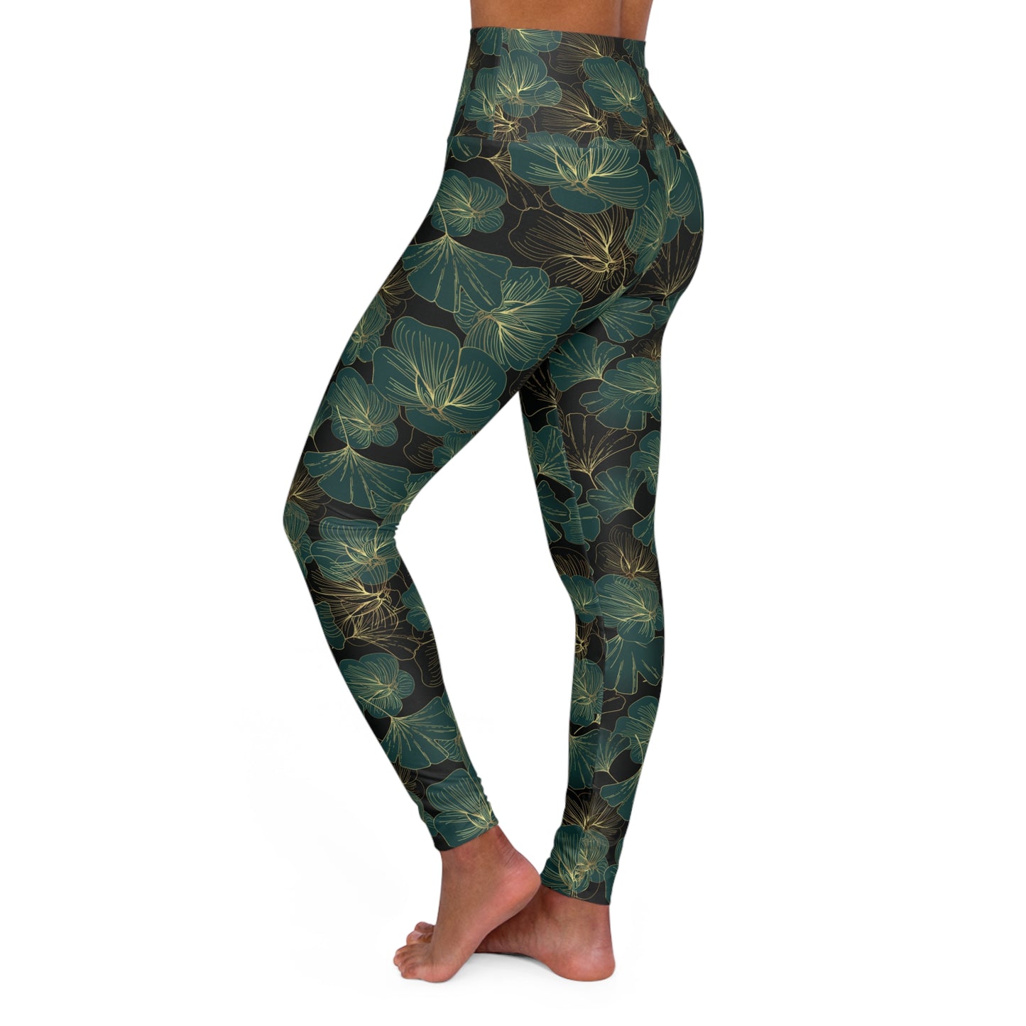 High-Waisted Yoga Leggings | Elegant Leaf Print Design