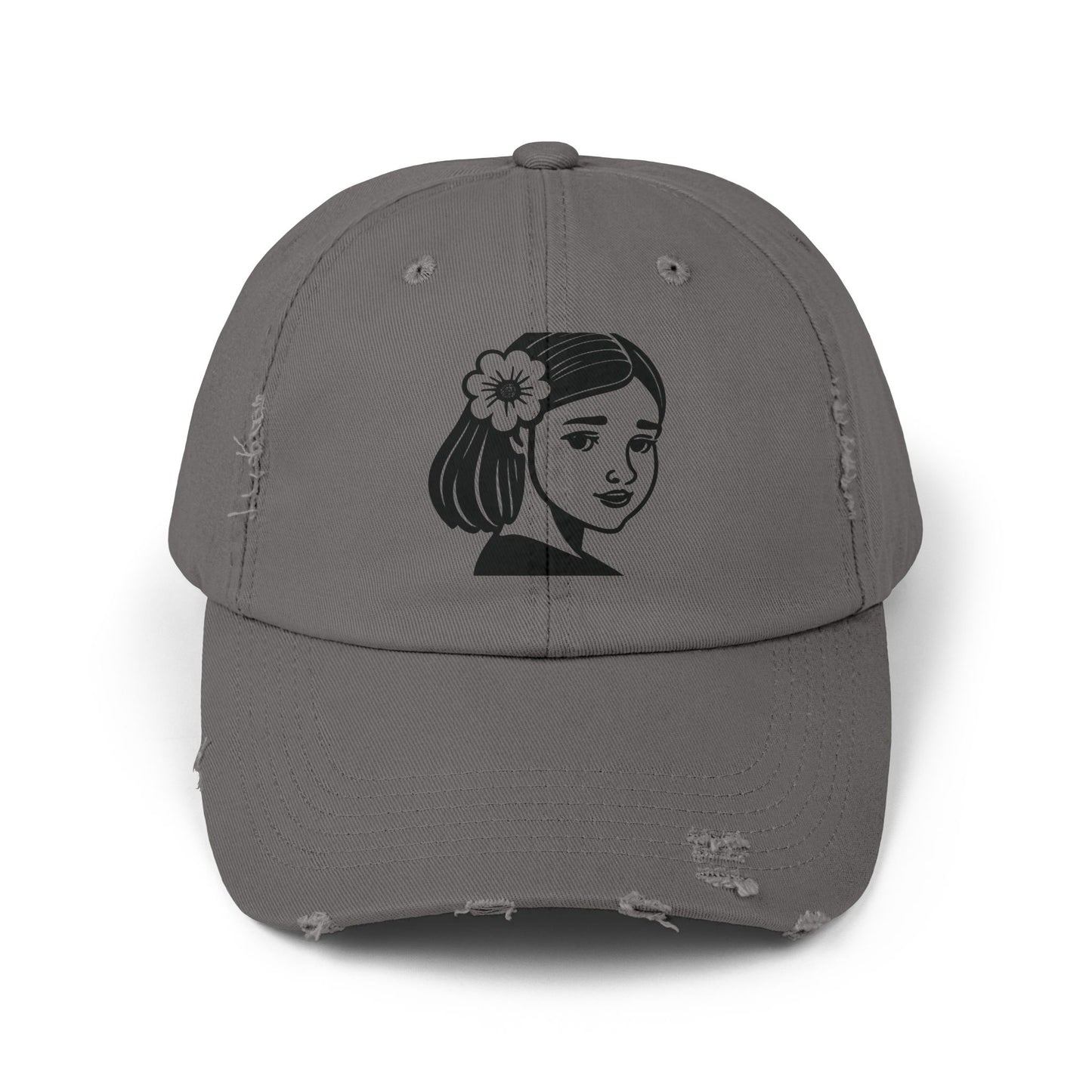 Artistic Vibe | Vintage Distressed Cap with Girl Portrait Sketch