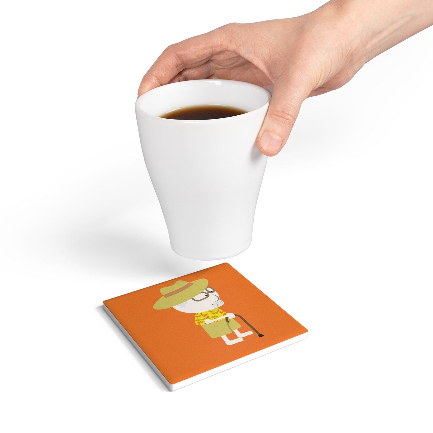 Ceramic Coaster | Grandpa with Cane | Whimsical & Minimalist