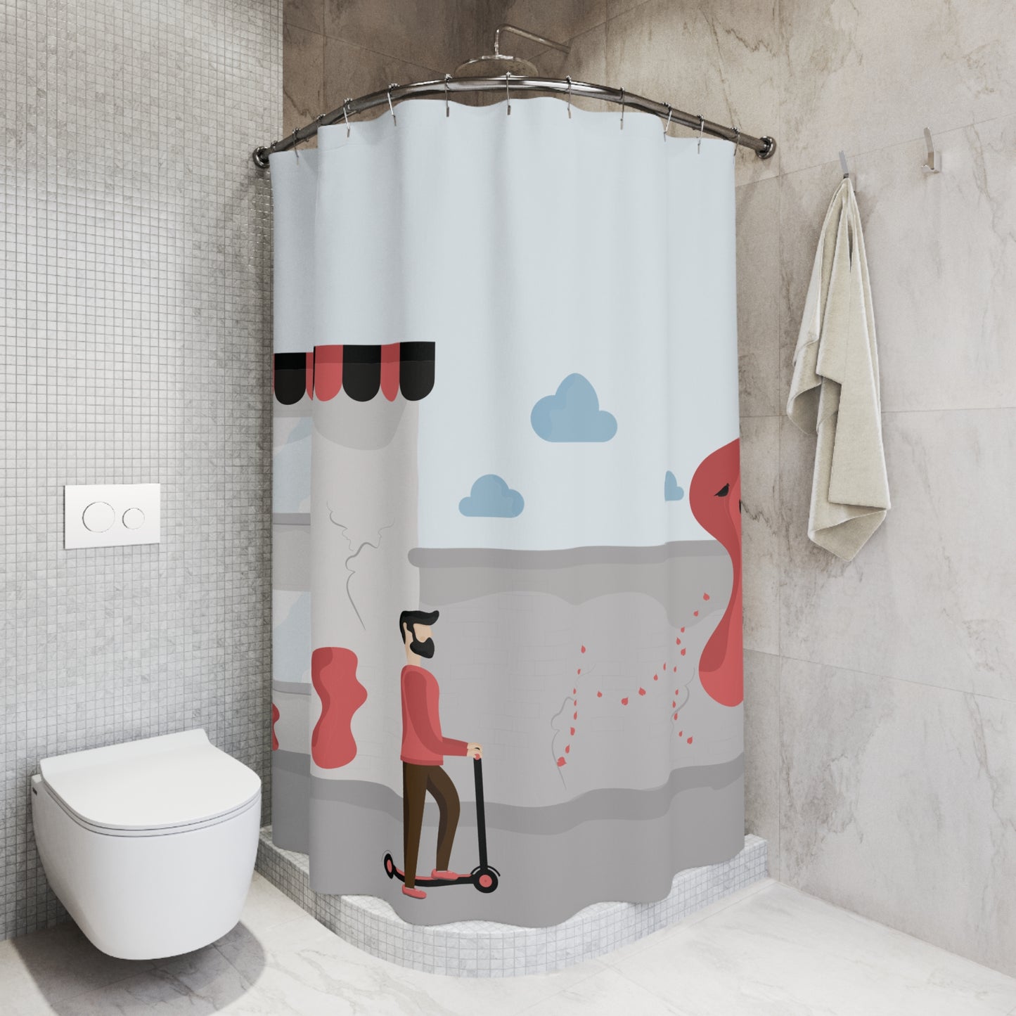 Artistic Shower Curtain | Man Riding Scooter Design