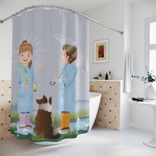 Rainy Day Memory | Kids, Dog & Umbrella Shower Curtain
