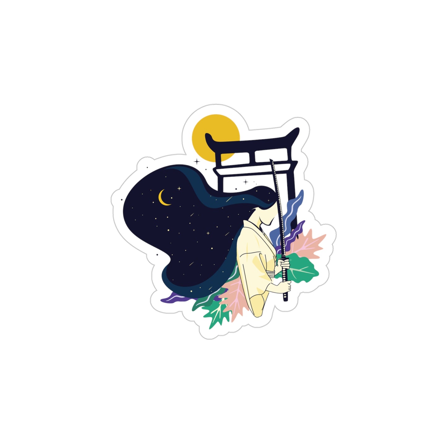 Japanese Torii Girl Transparent Sticker | Minimal & Cultural Elegance