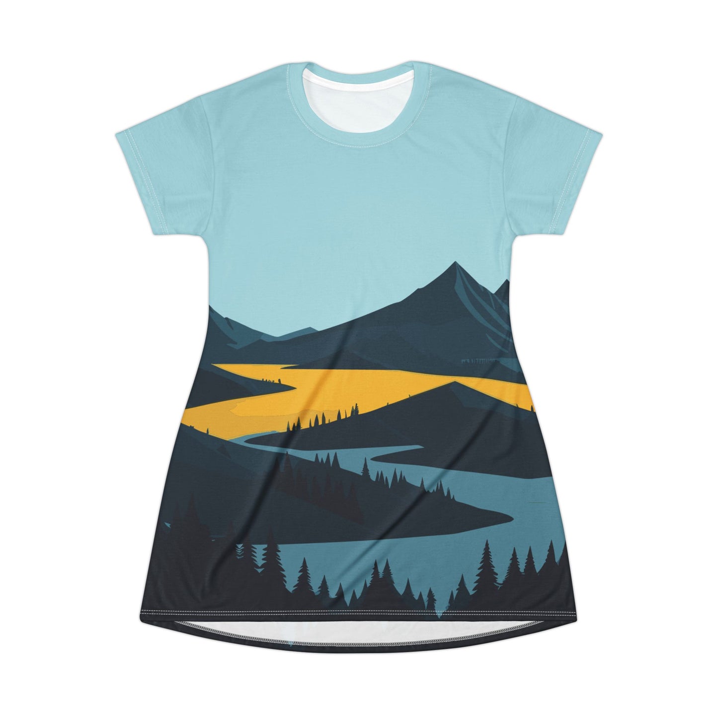 T-Shirt Dress | River & Mountain Landscape | Elegant Minimalism