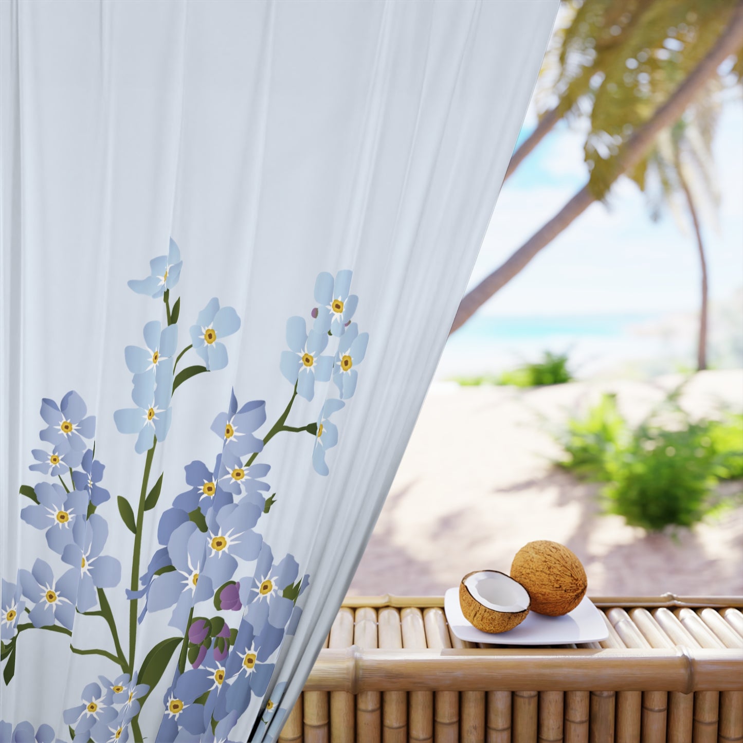 Blue Wildflower Curtain | Elegant Window Decoration