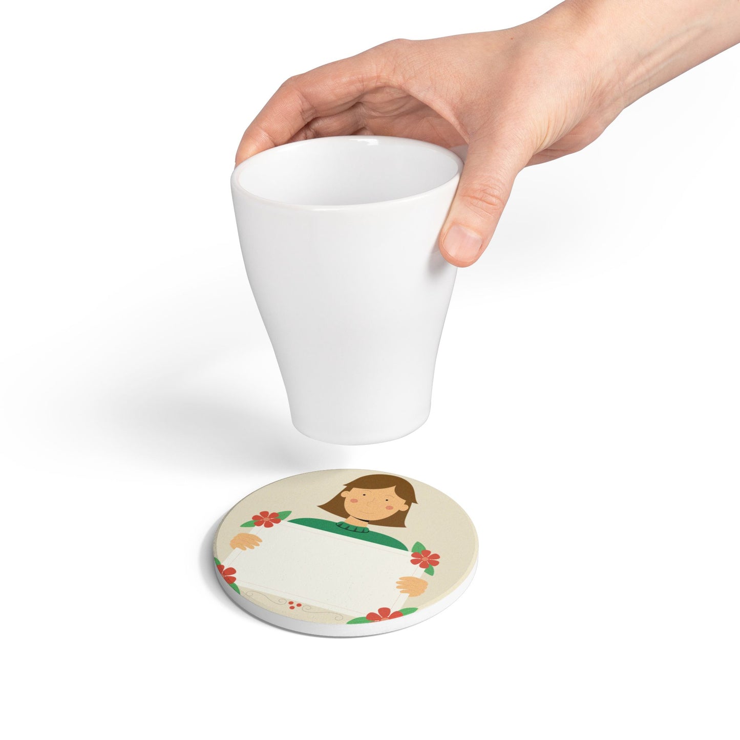 “Speak Up” Ceramic Coaster | Girl with Sign Design