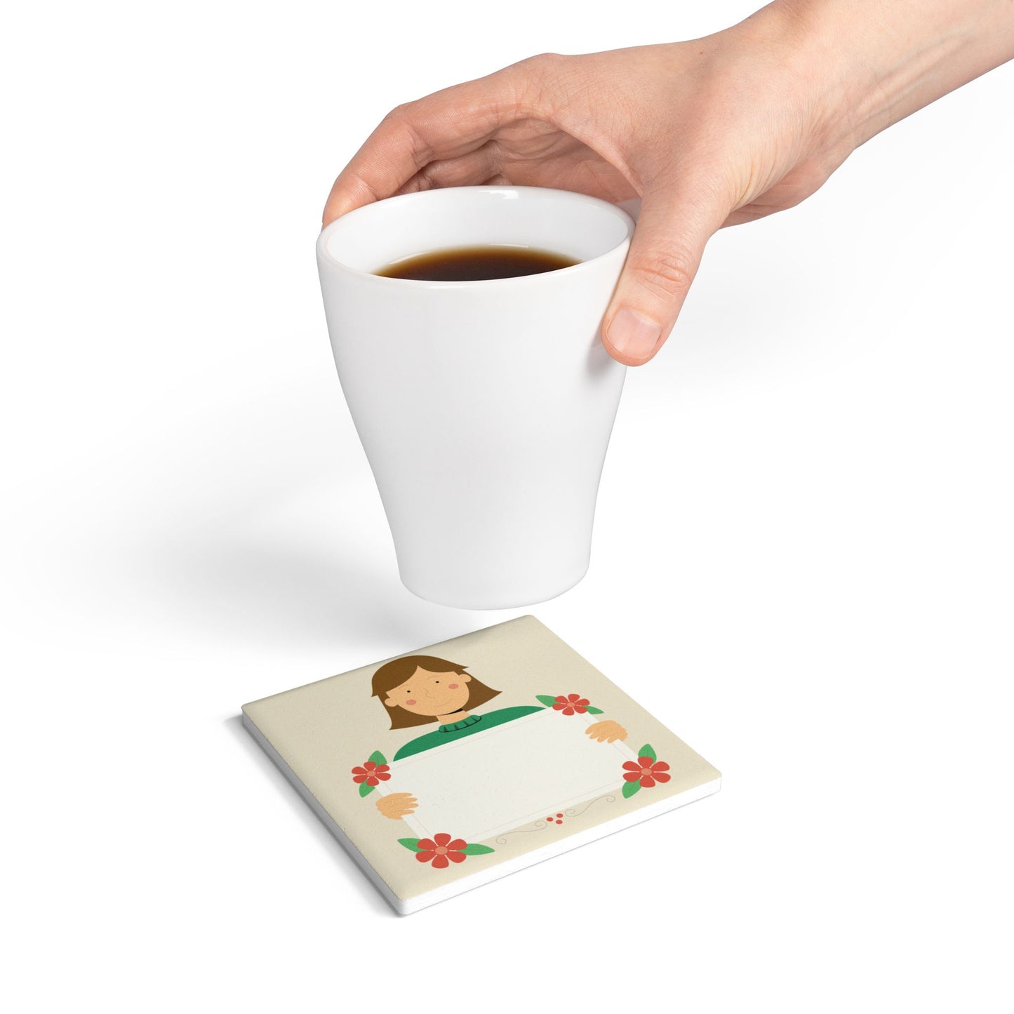“Speak Up” Ceramic Coaster | Girl with Sign Design