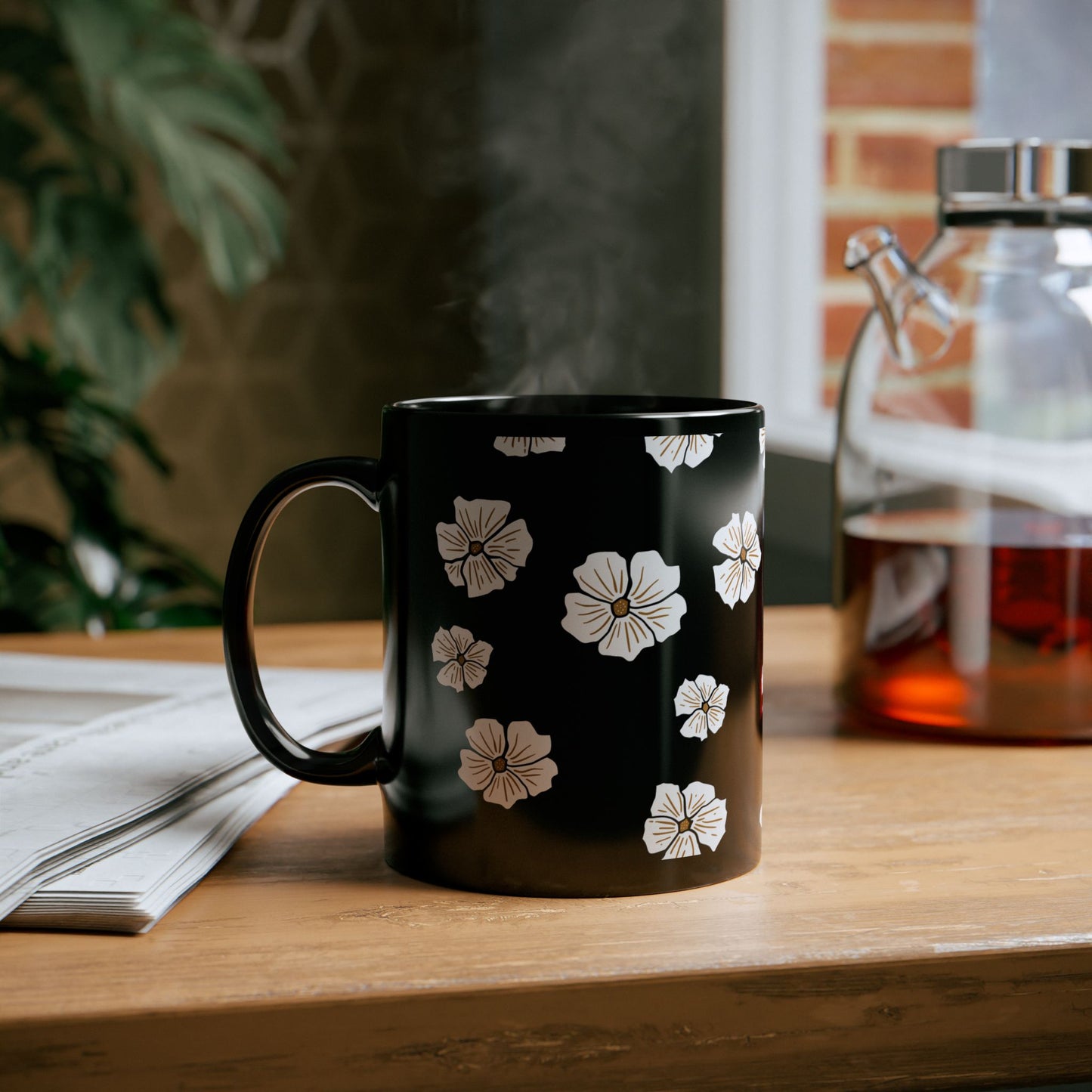 Luxury Bloom Black Mug | Premium Floral Ceramic Mug