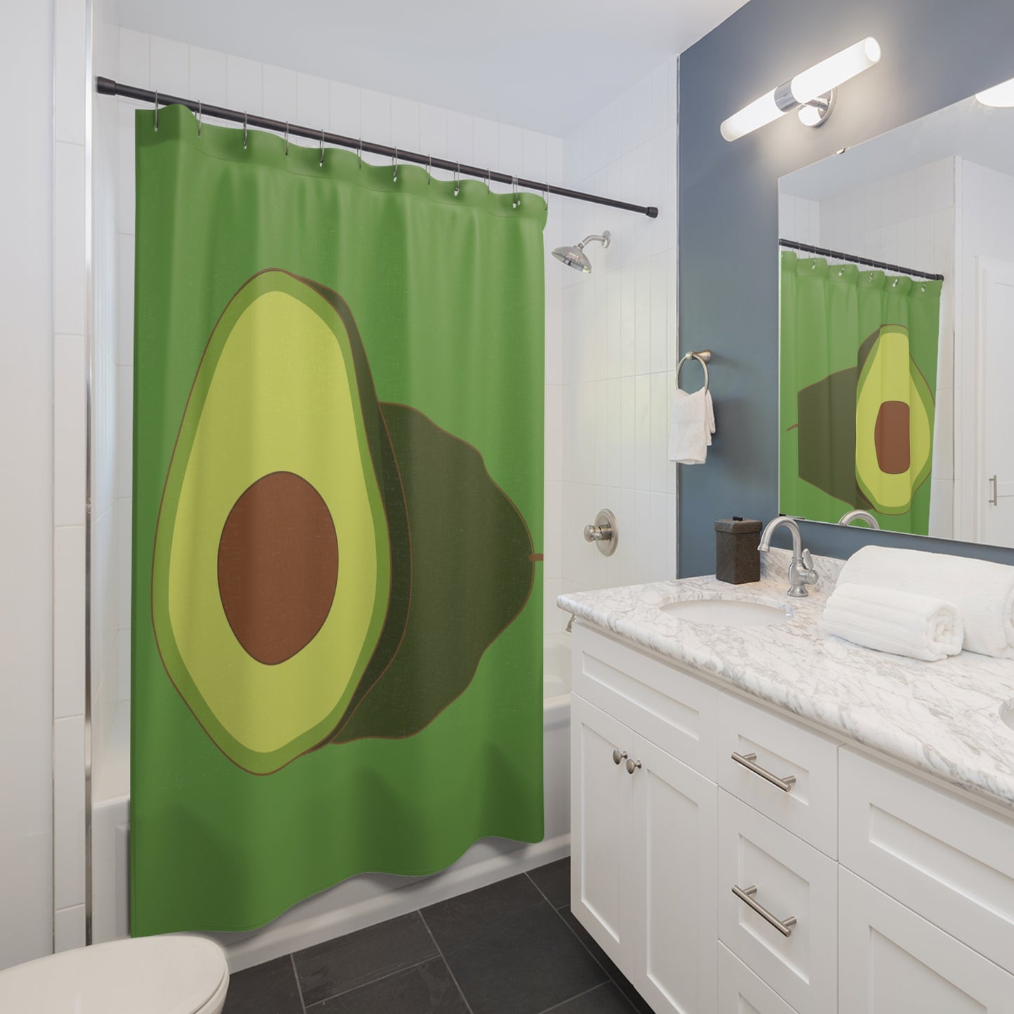 Halved Avocado Shower Curtain | Elegant, Luxurious, and Playfully Minimalist