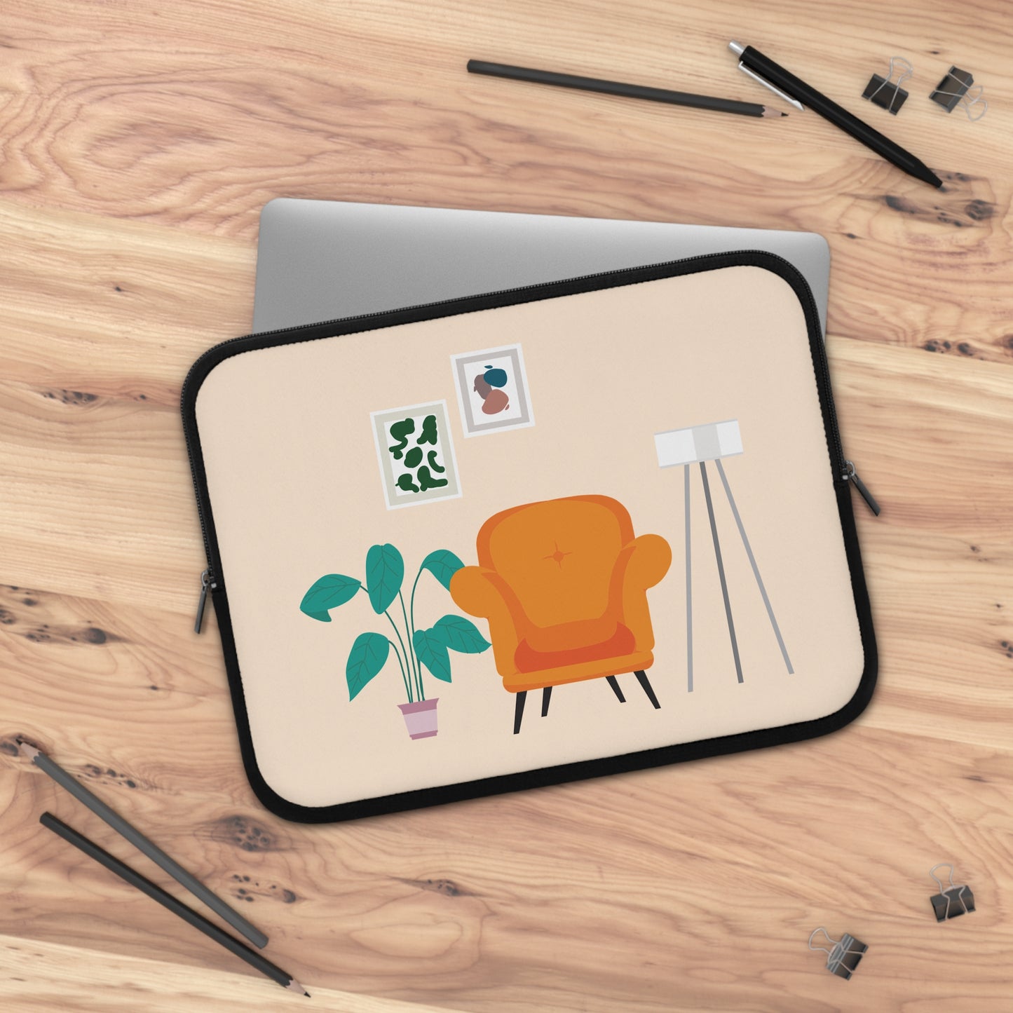 Clean Work, Clean Mind | Laptop Sleeve with Minimalist Living Room Print | Sleek – Stylish – Smart
