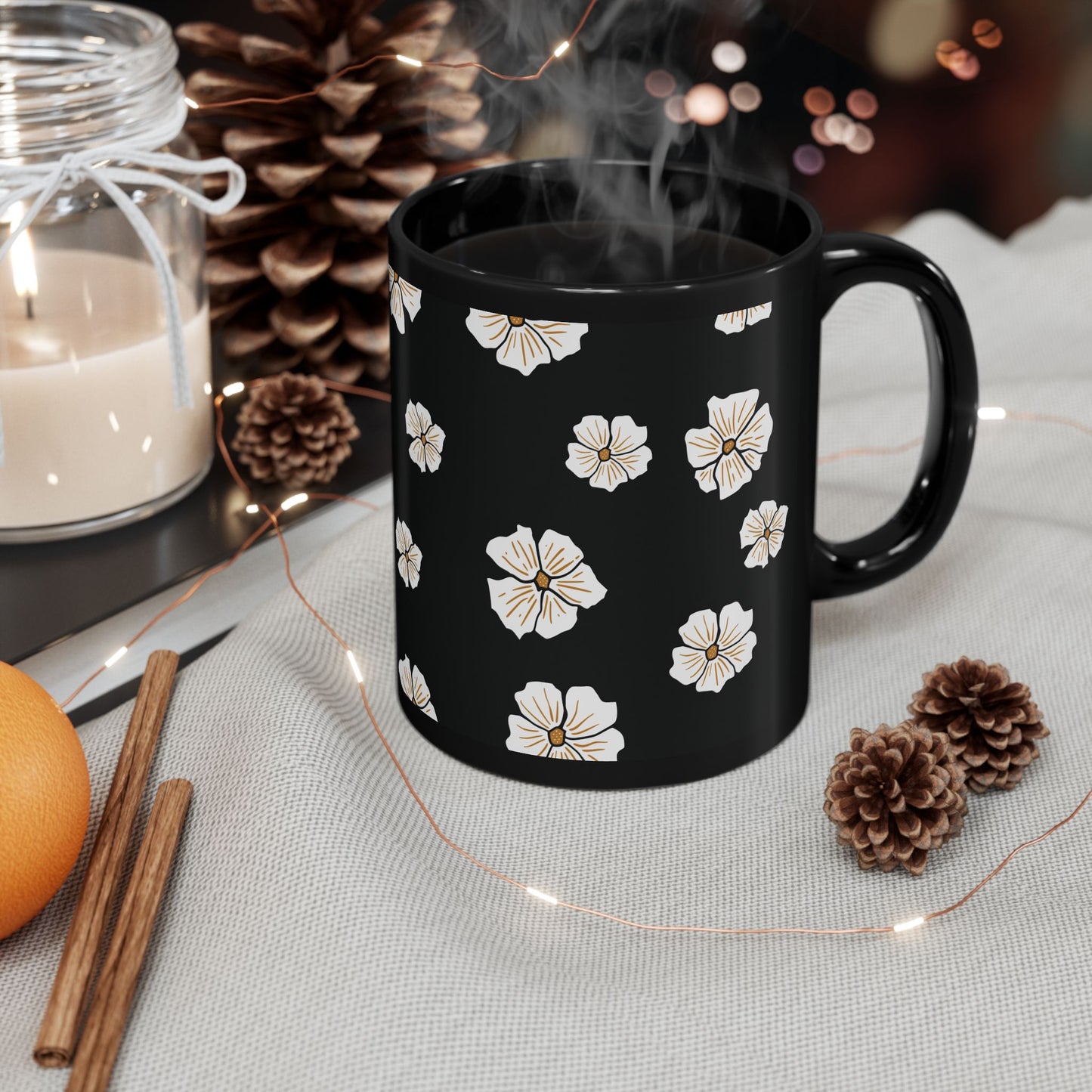 Luxury Bloom Black Mug | Premium Floral Ceramic Mug