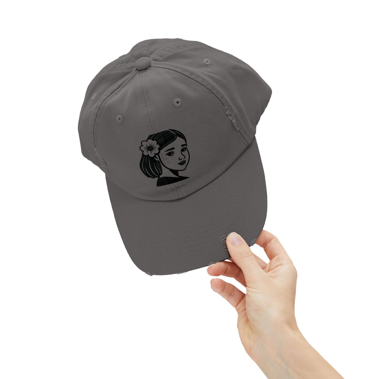 Artistic Vibe | Vintage Distressed Cap with Girl Portrait Sketch