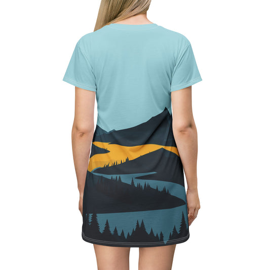 T-Shirt Dress | River & Mountain Landscape | Elegant Minimalism