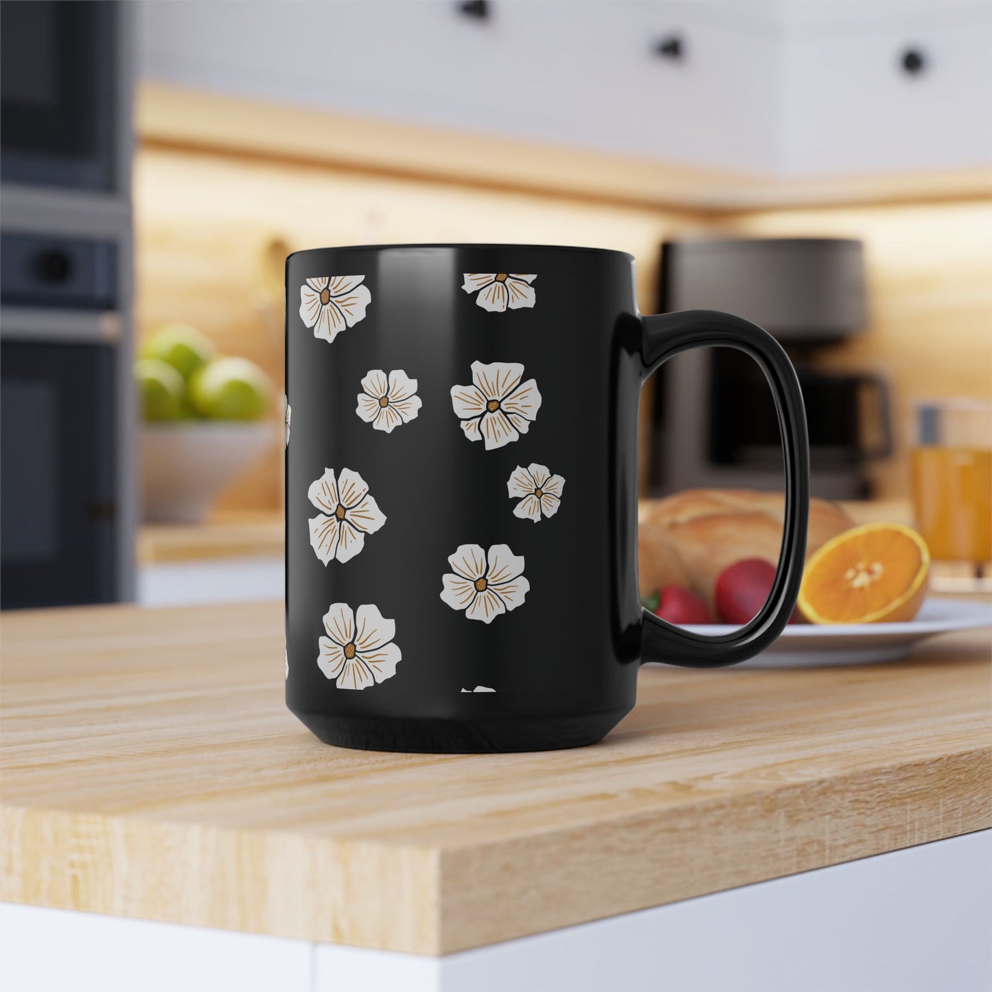 Luxury Bloom Black Mug | Premium Floral Ceramic Mug