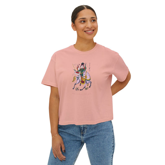 Premium Women's Boxy T-Shirt | Lady Trieu Riding Elephant (Dong Ho Folk Painting)