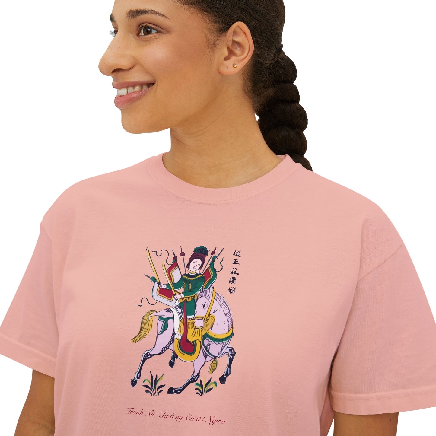 Premium Women's Boxy T-Shirt | Lady Trieu Riding Elephant (Dong Ho Folk Painting)