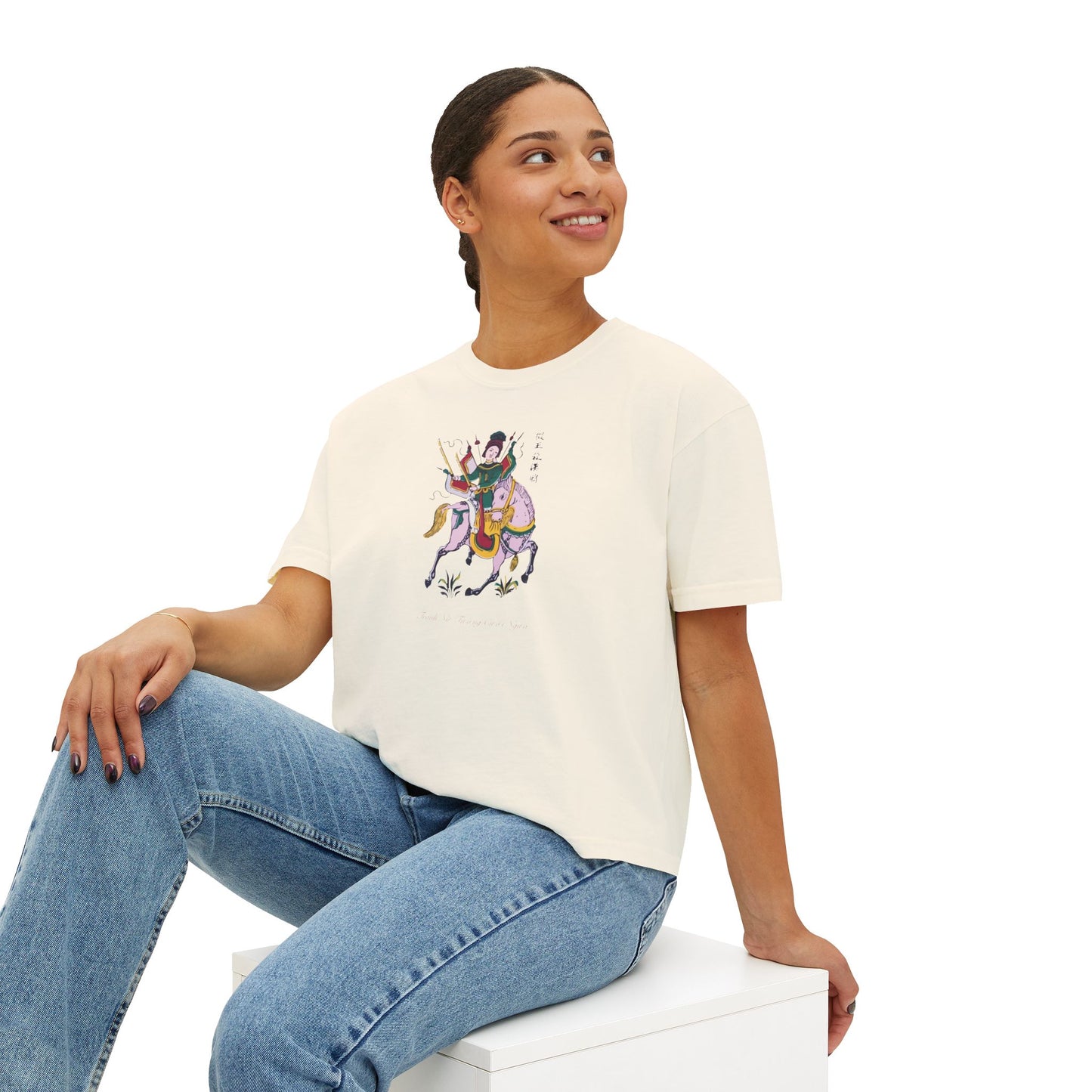 Premium Women's Boxy T-Shirt | Lady Trieu Riding Elephant (Dong Ho Folk Painting)