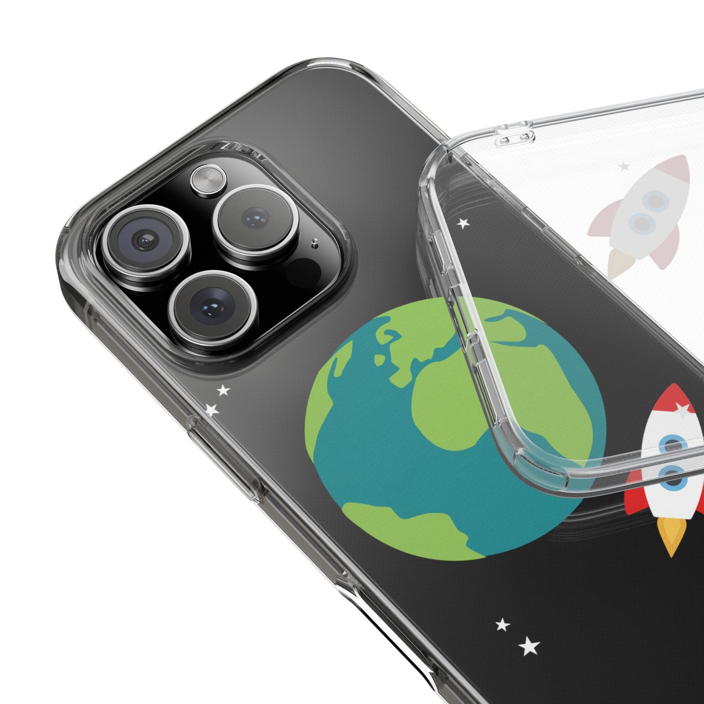 Everyday Launch | Clear Case with Rocket Leaving Earth | Bold – Bright – Space-Inspired Style
