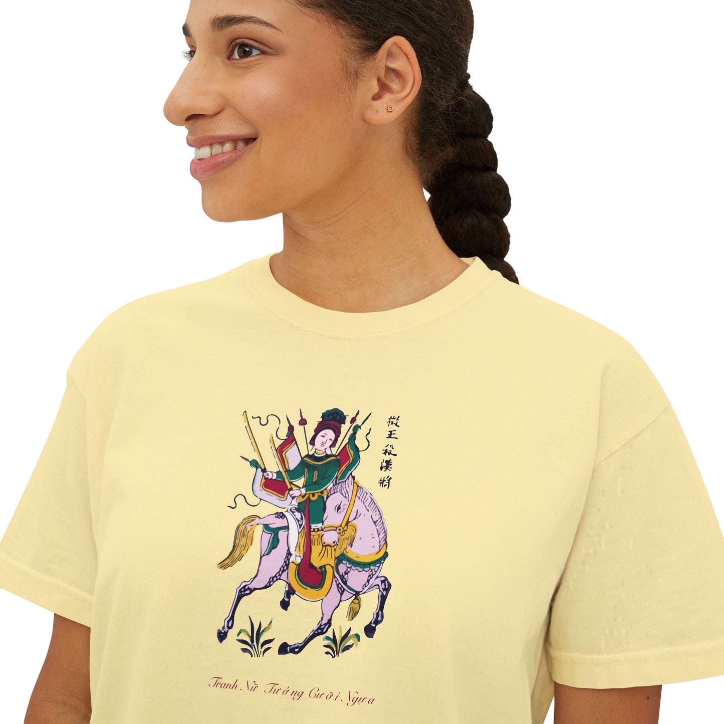 Premium Women's Boxy T-Shirt | Lady Trieu Riding Elephant (Dong Ho Folk Painting)
