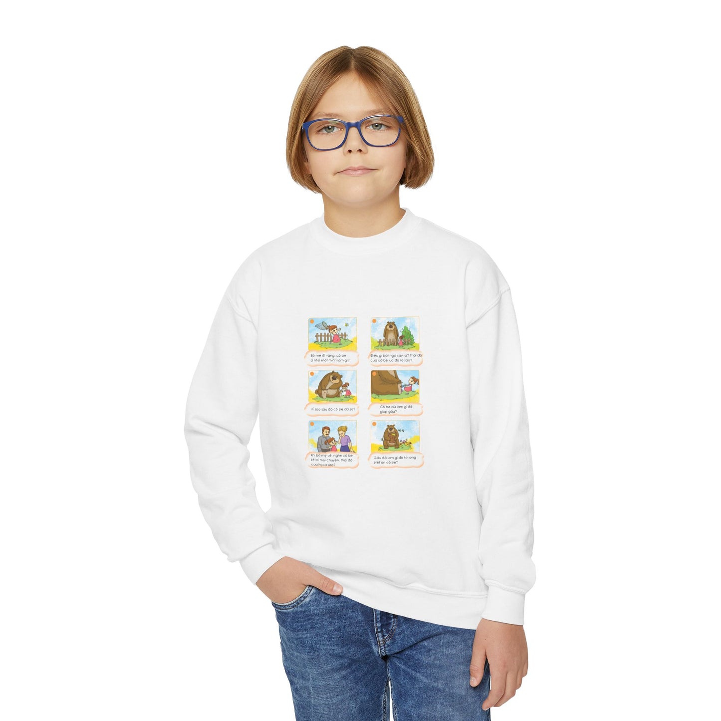 Premium Youth Crewneck Sweatshirt | The Story of the Kind Girl and Grateful Bear