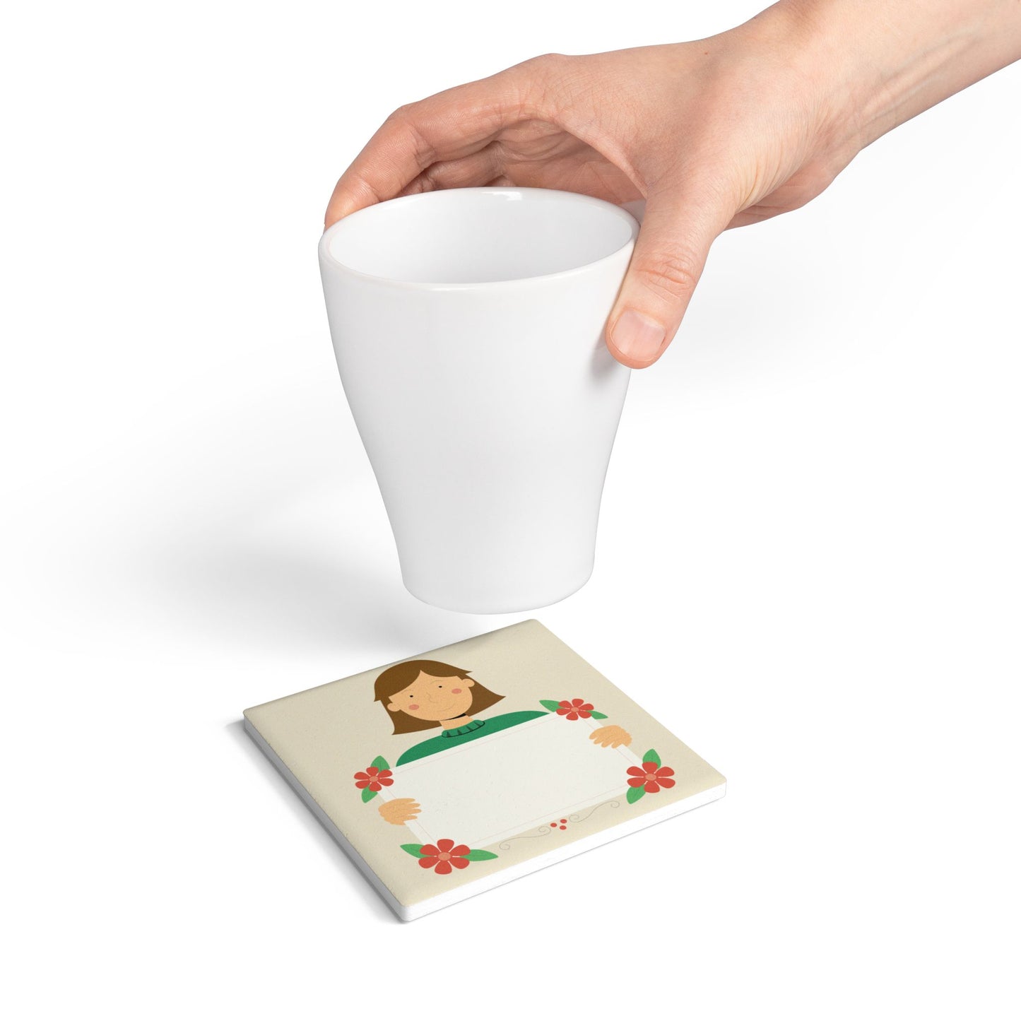 “Speak Up” Ceramic Coaster | Girl with Sign Design