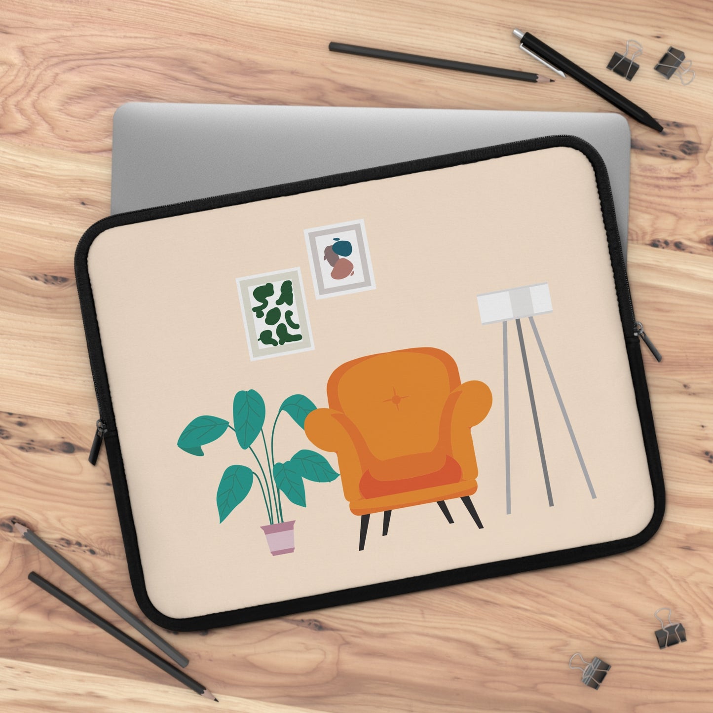 Clean Work, Clean Mind | Laptop Sleeve with Minimalist Living Room Print | Sleek – Stylish – Smart