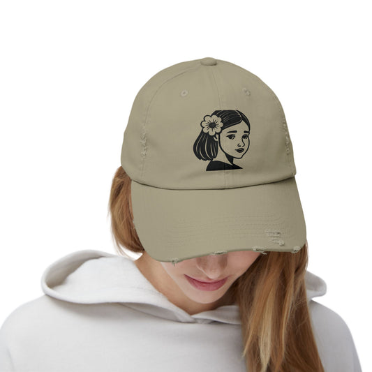 Artistic Vibe | Vintage Distressed Cap with Girl Portrait Sketch