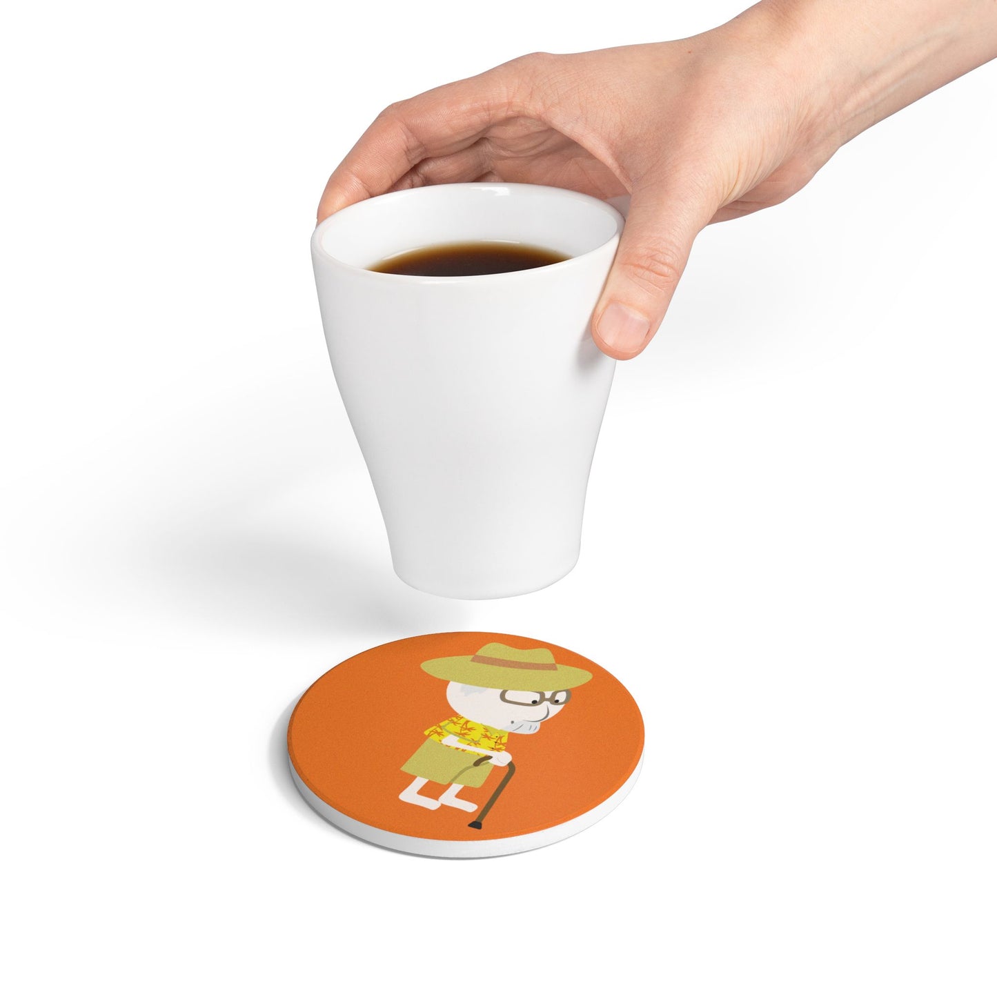 Ceramic Coaster | Grandpa with Cane | Whimsical & Minimalist