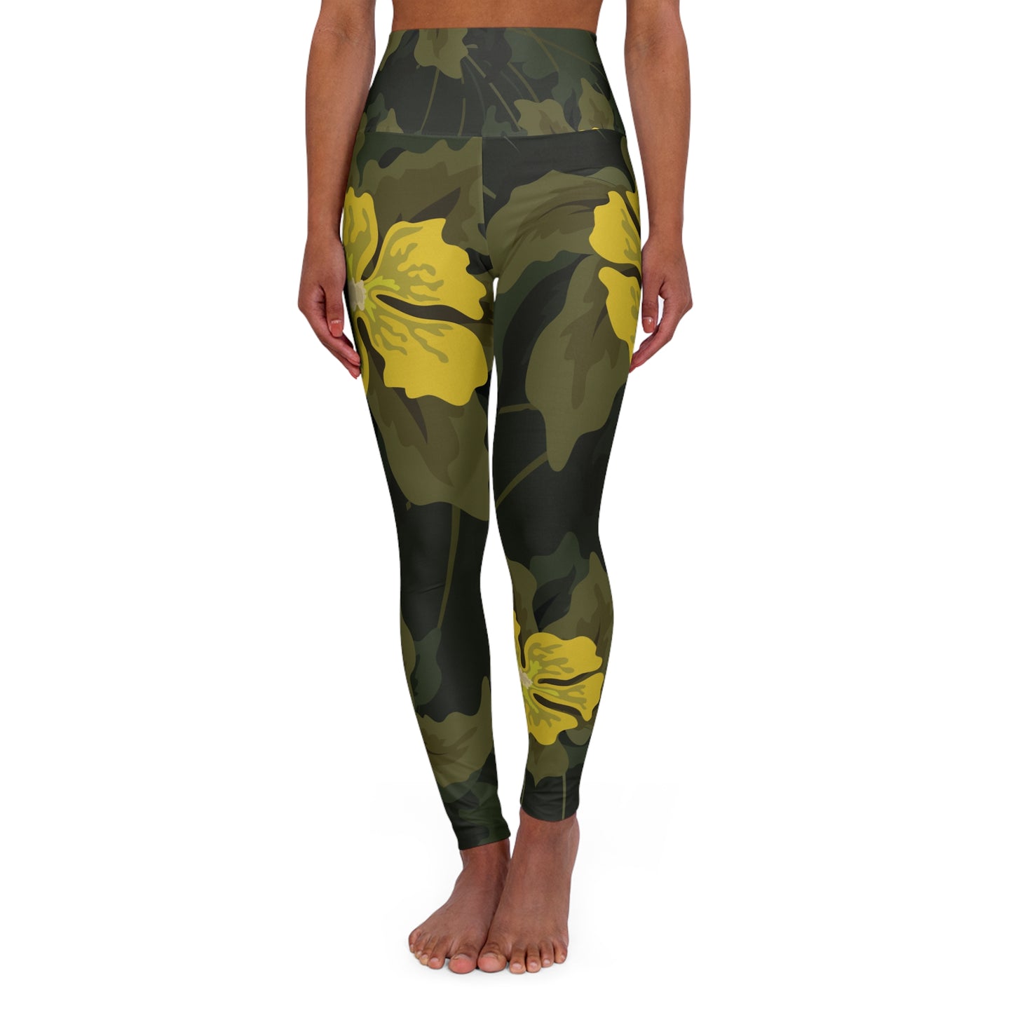 Yoga Leggings | Yellow Flowers on Green | Energizing & Minimalist