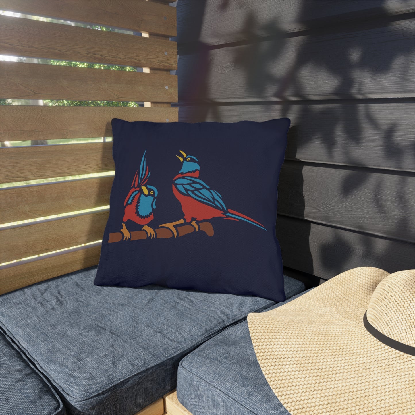 Two Digital Birds | Artistic Outdoor Decorative Pillow