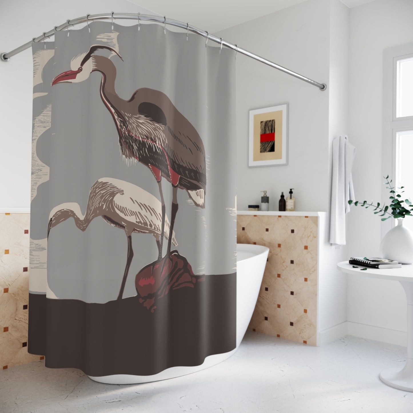 Heron Shower Curtain | Bring Nature’s Elegance to Your Bathroom | Artistic Touch for Every Shower