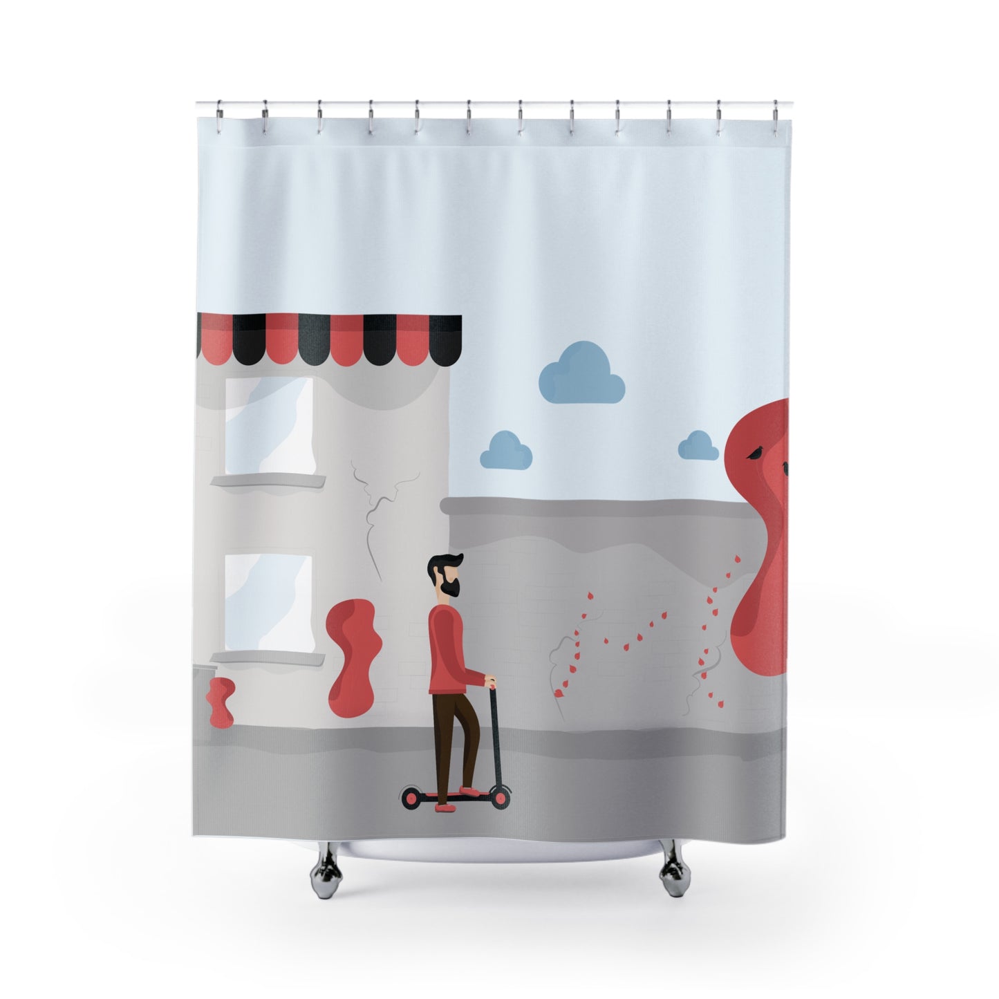 Artistic Shower Curtain | Man Riding Scooter Design