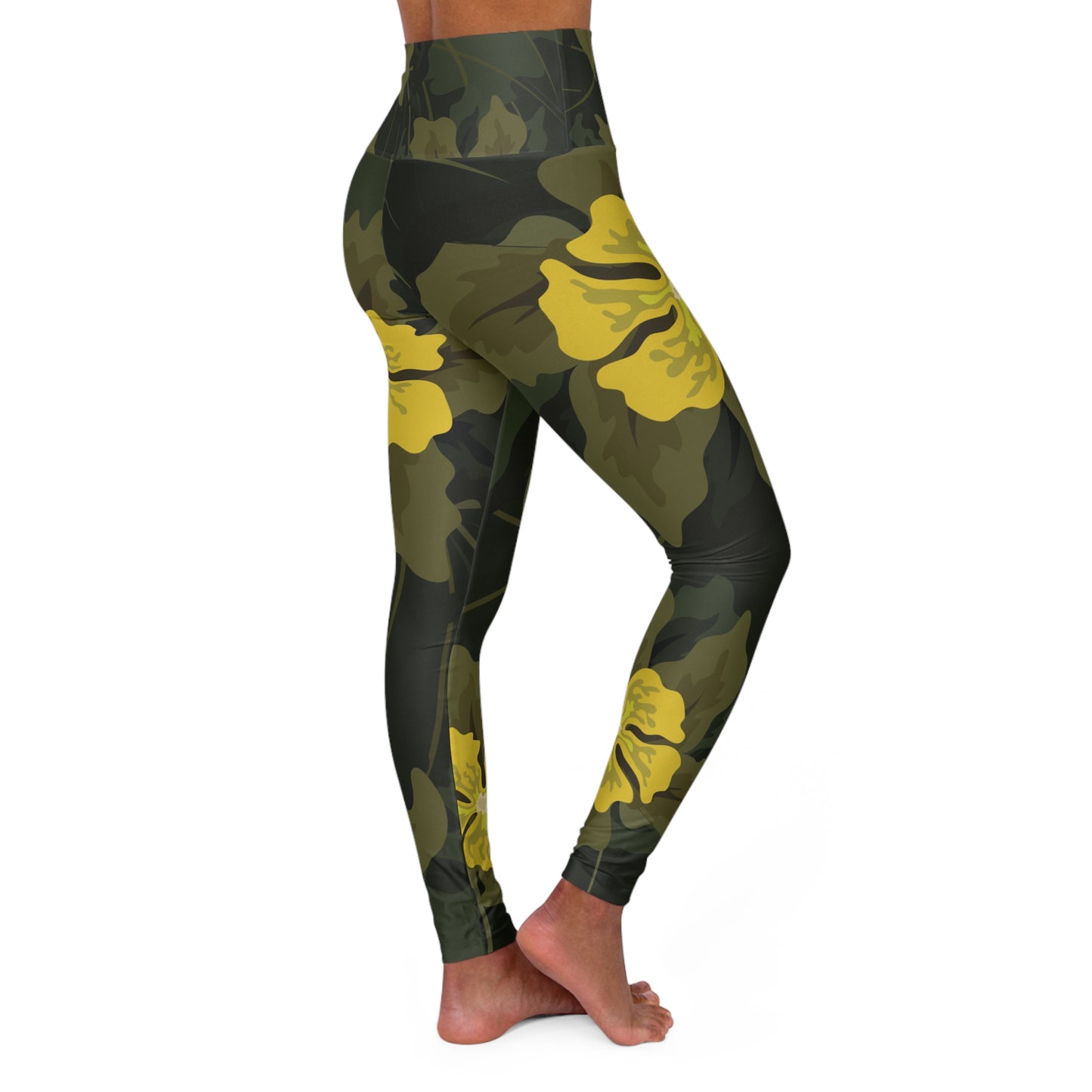 Yoga Leggings | Yellow Flowers on Green | Energizing & Minimalist