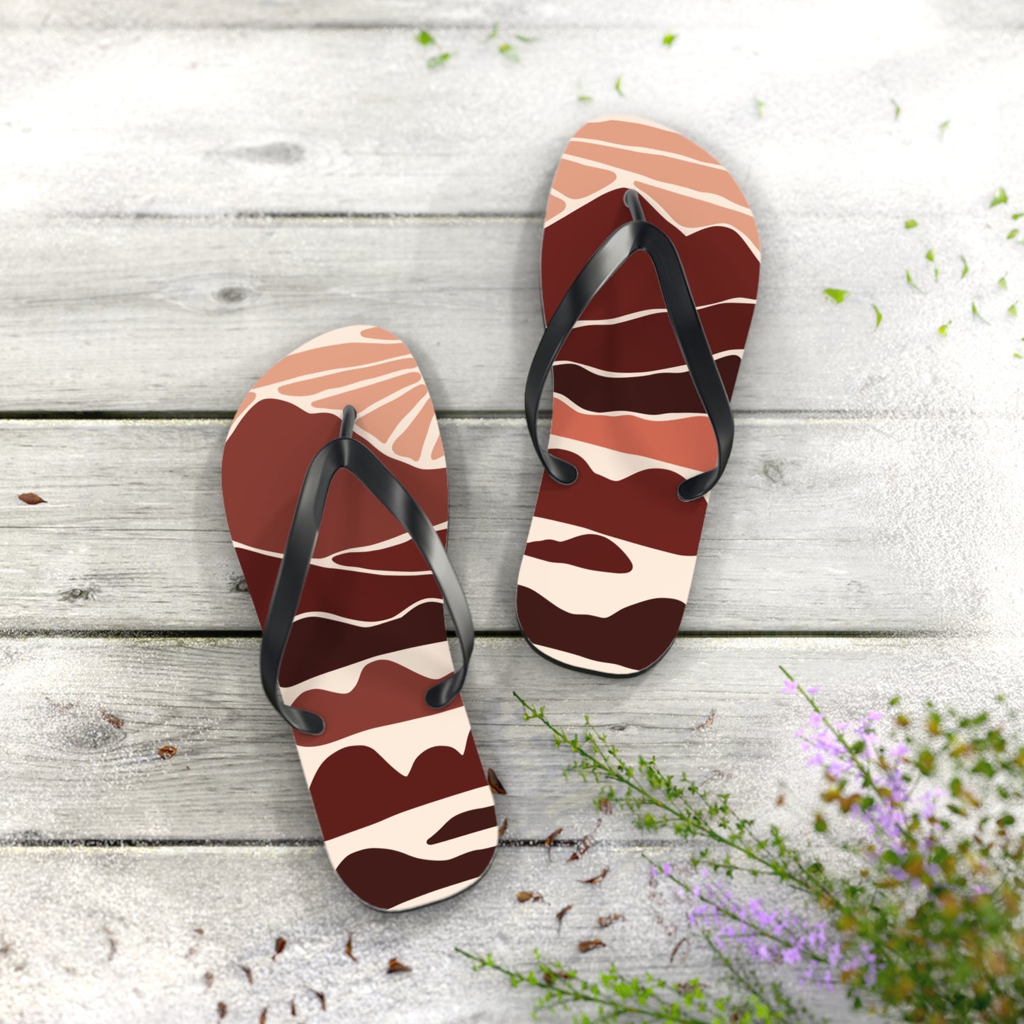 SolMori | Minimalist Flip-Flops with Abstract Sun & Mountain Print