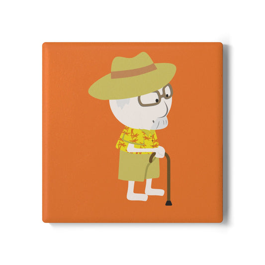 Ceramic Coaster | Grandpa with Cane | Whimsical & Minimalist