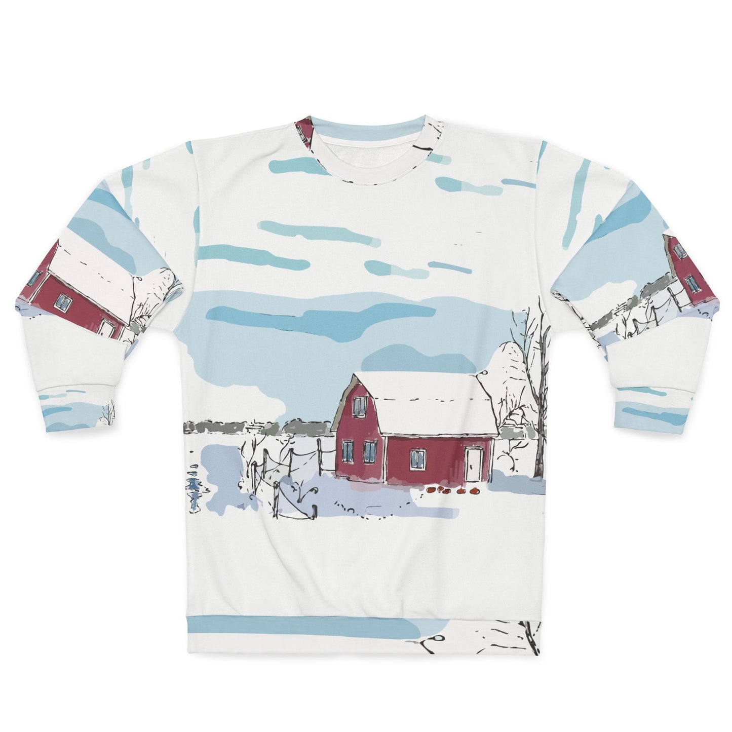 Unisex All-Over Print Sweatshirt | “Winter Cottage Serenity”