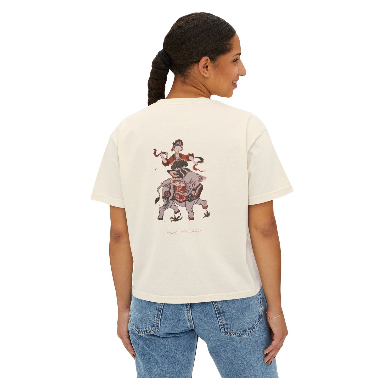 Premium Women's Boxy T-Shirt | Lady Trieu Riding Elephant (Dong Ho Folk Painting)