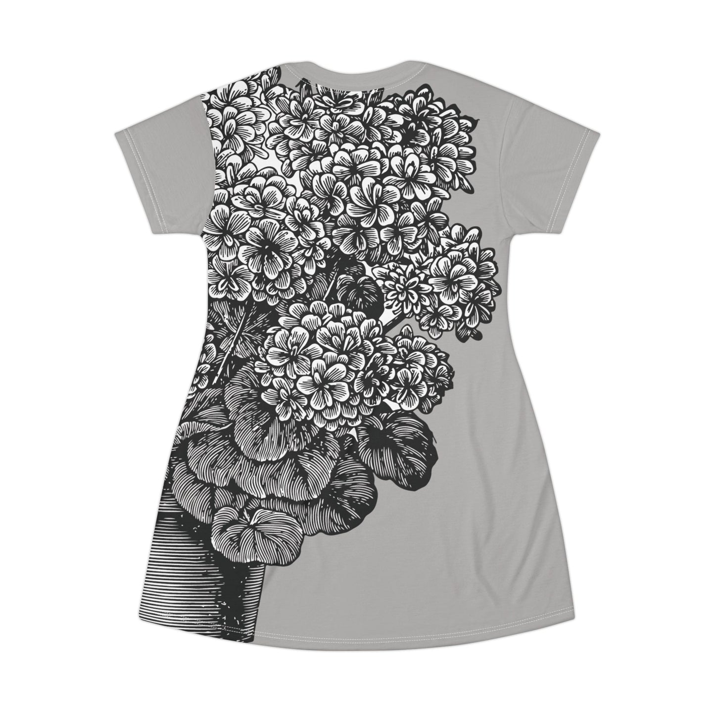 T-Shirt Dress | Daisy Pot Sketch Design | Elegant and Fresh