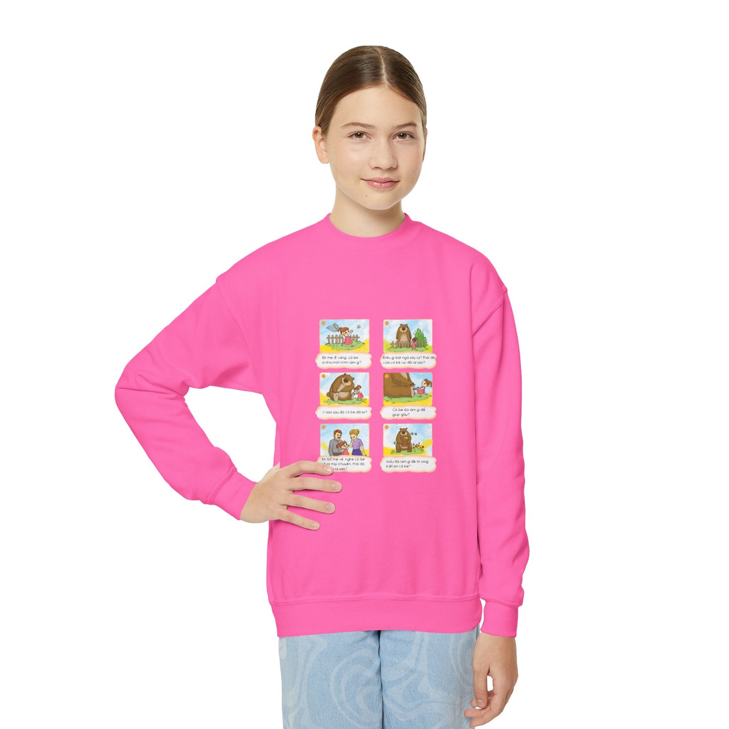 Premium Youth Crewneck Sweatshirt | The Story of the Kind Girl and Grateful Bear