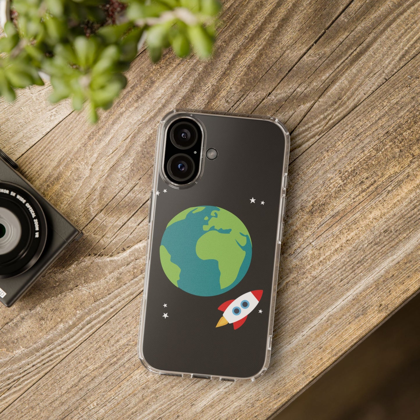 Everyday Launch | Clear Case with Rocket Leaving Earth | Bold – Bright – Space-Inspired Style