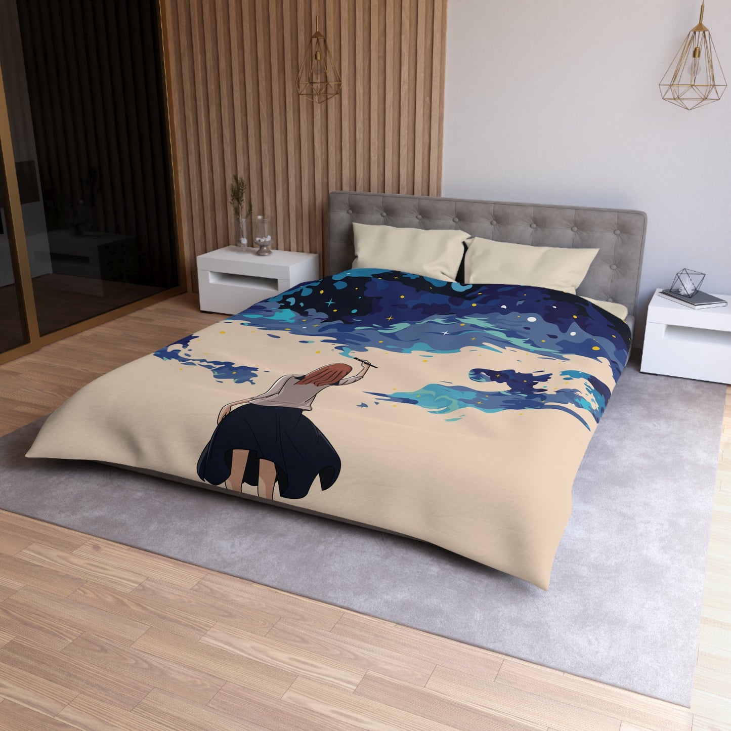“She Paints the Night Sky” | Artistic Luxury Duvet Cover