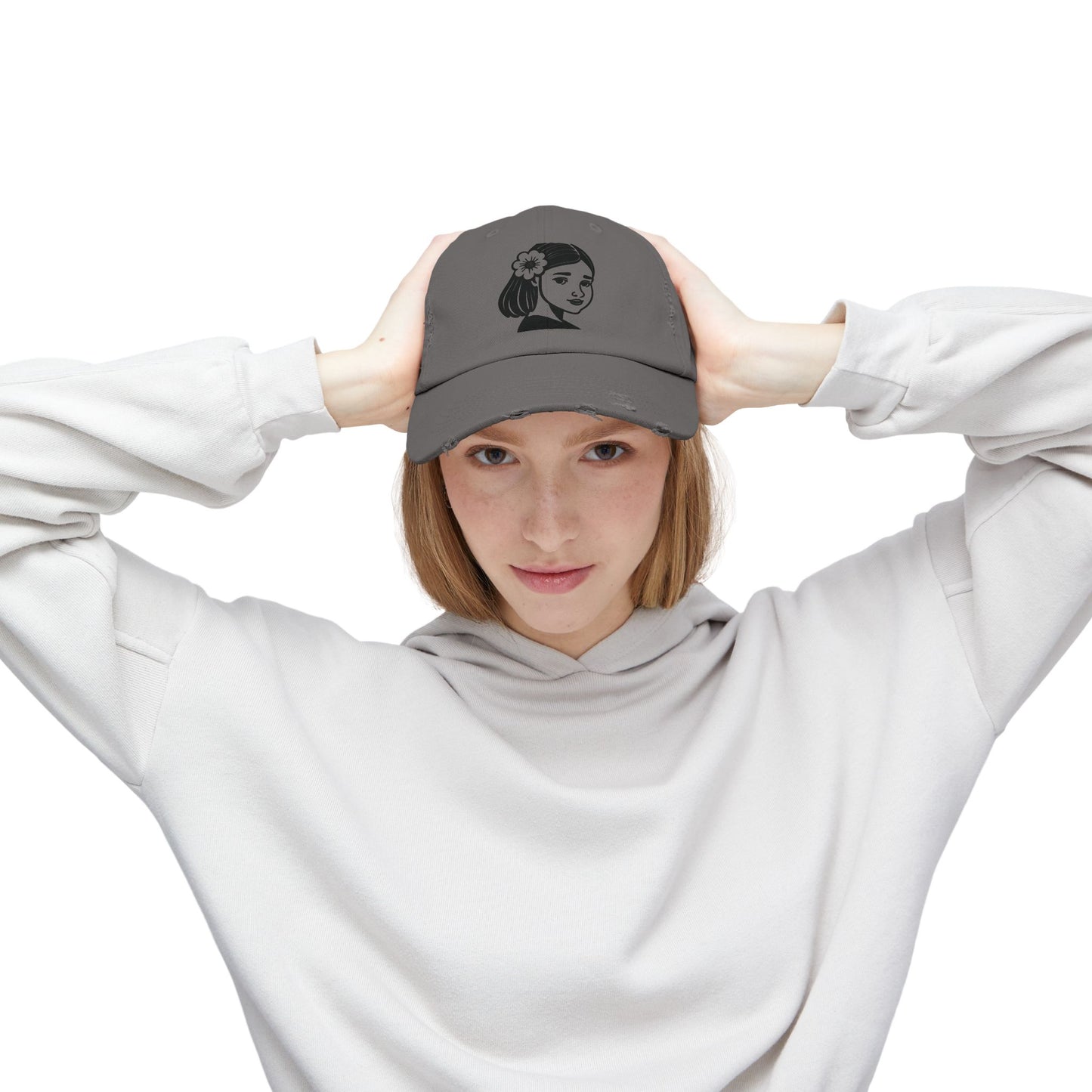 Artistic Vibe | Vintage Distressed Cap with Girl Portrait Sketch
