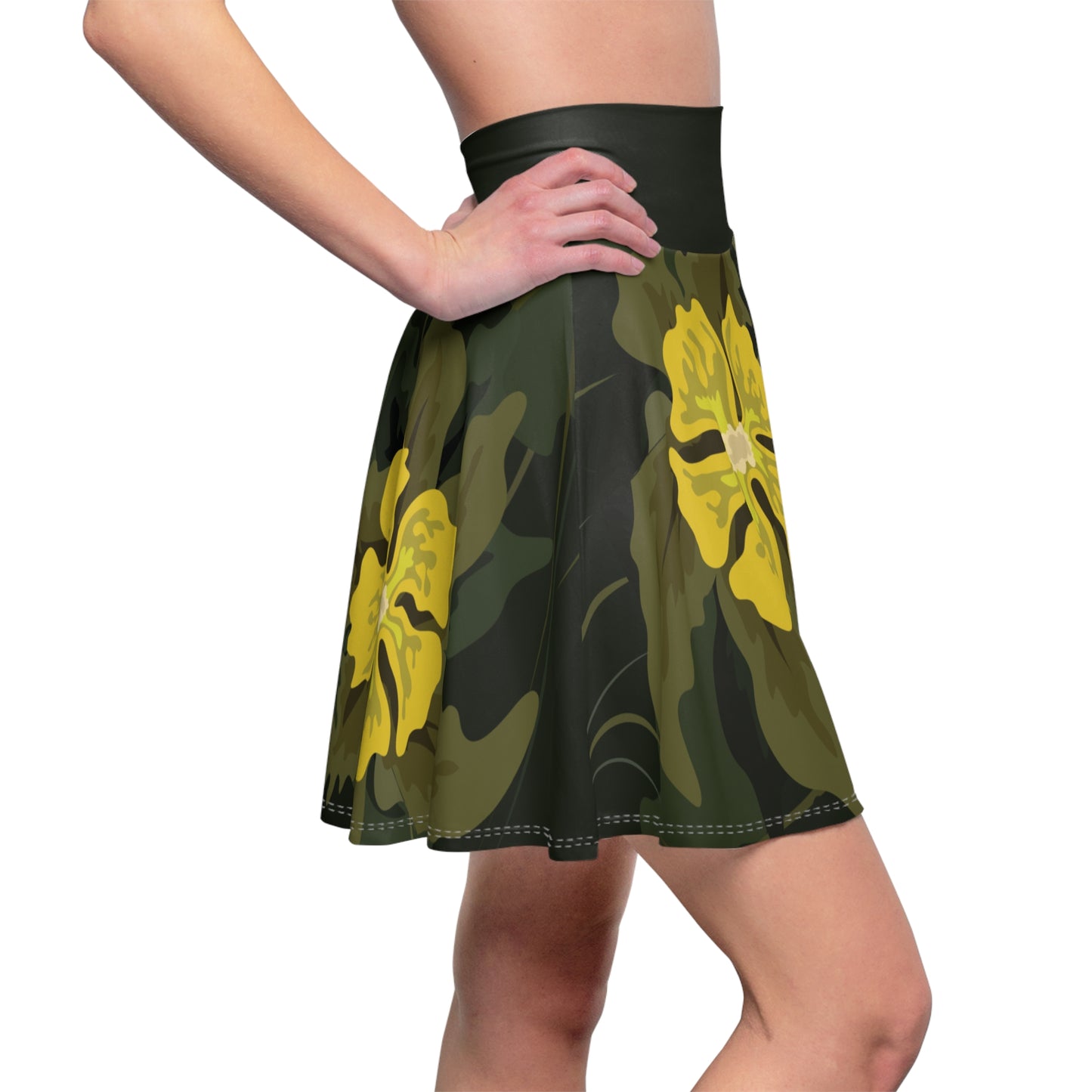 Women's Skater Skirt | Yellow Flowers on Green | Delicate & Bold
