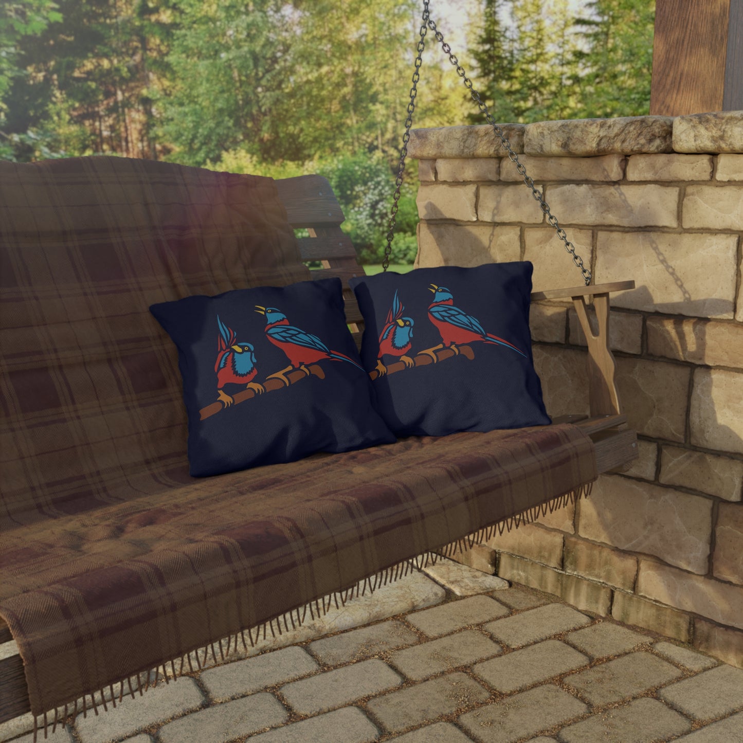 Two Digital Birds | Artistic Outdoor Decorative Pillow