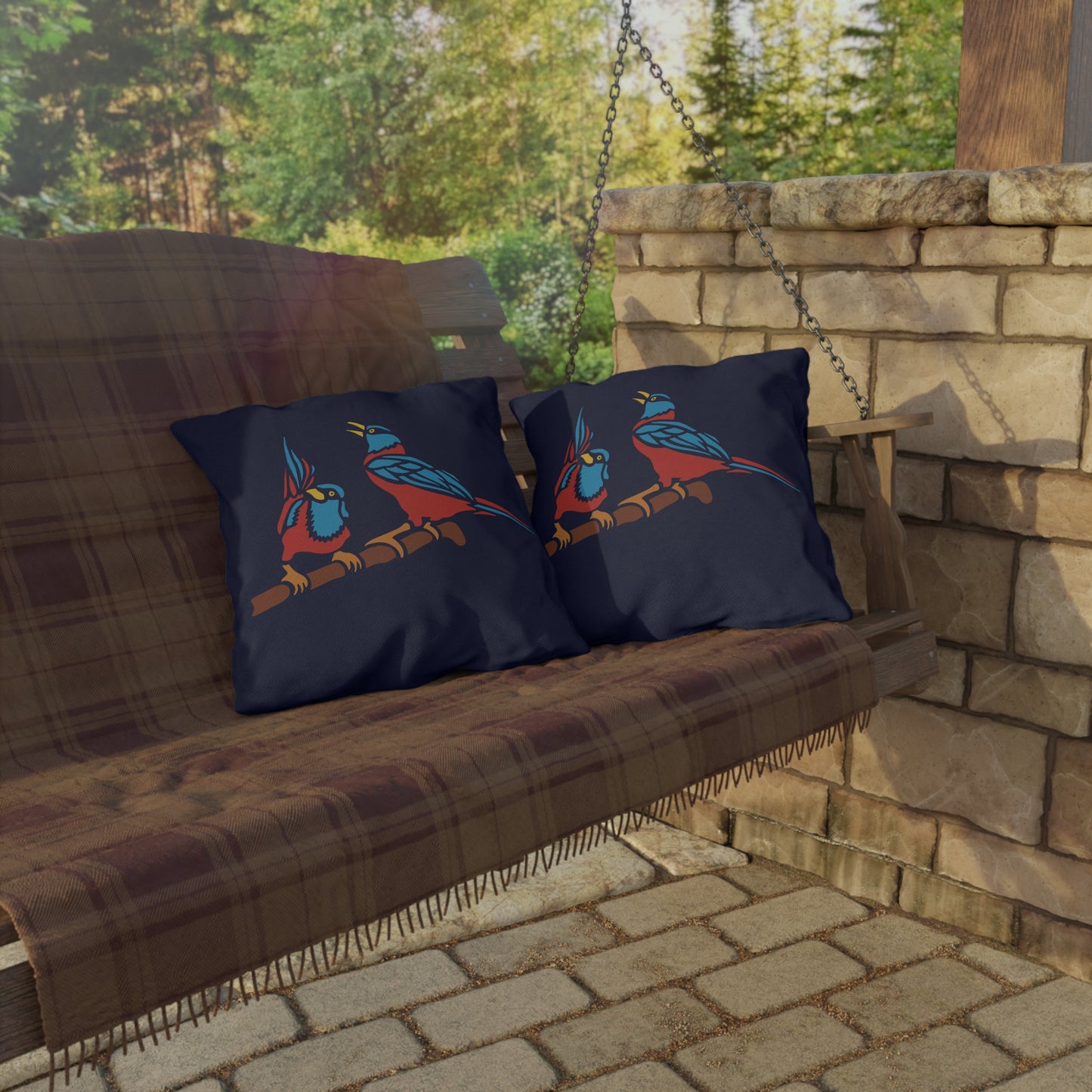 Two Digital Birds | Artistic Outdoor Decorative Pillow