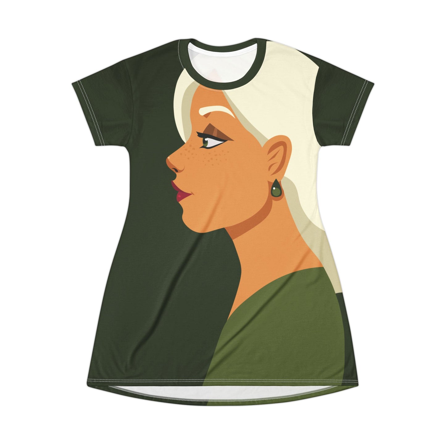 White-Haired Girl Portrait T-Shirt Dress | Artistic & Stylish Statement
