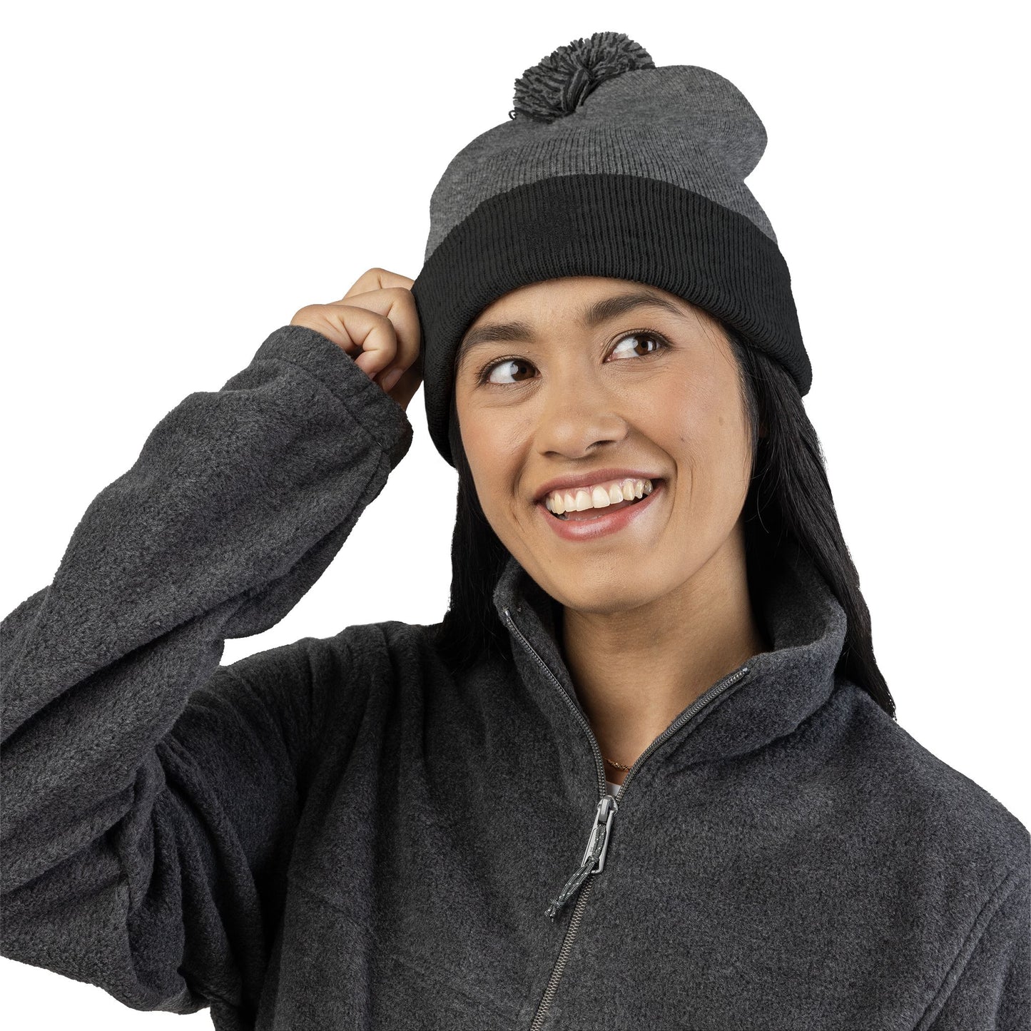Decorative Floral Charm | Embroidered Pom-Pom Knit Cap