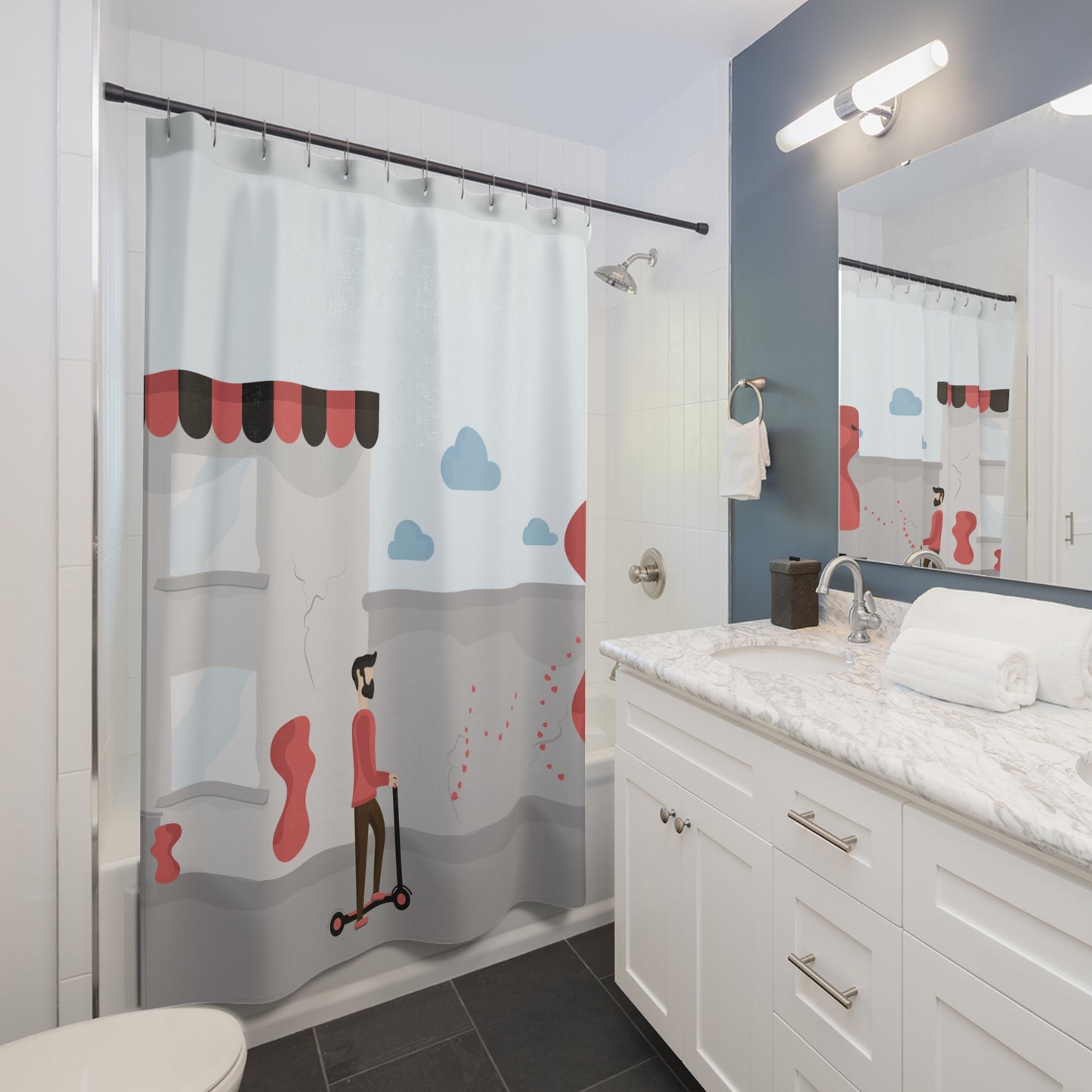 Artistic Shower Curtain | Man Riding Scooter Design