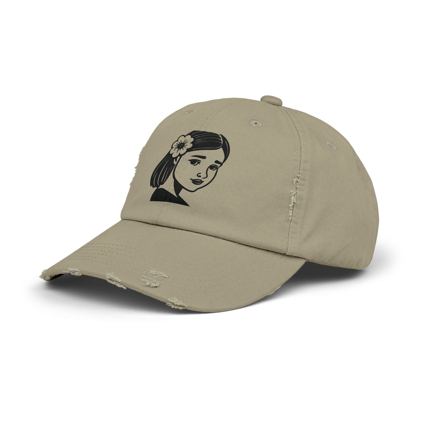 Artistic Vibe | Vintage Distressed Cap with Girl Portrait Sketch