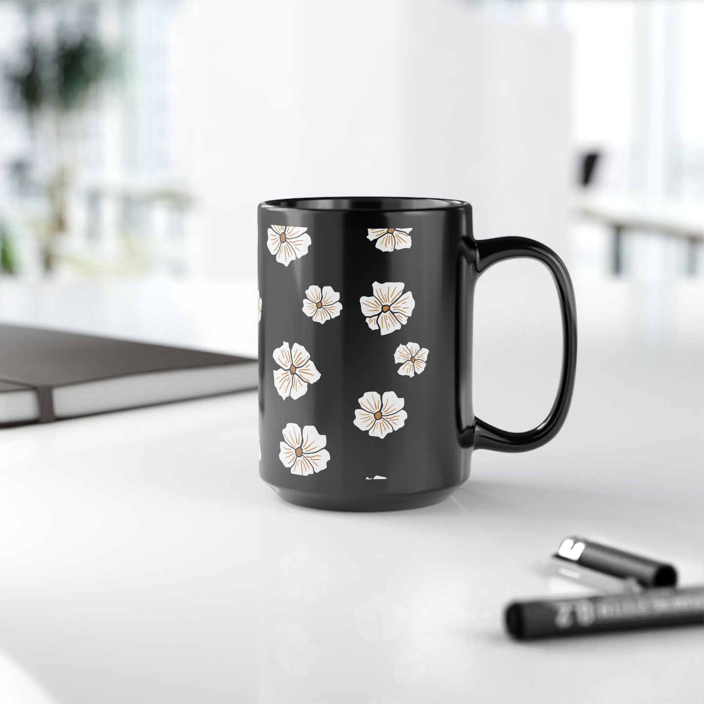 Luxury Bloom Black Mug | Premium Floral Ceramic Mug