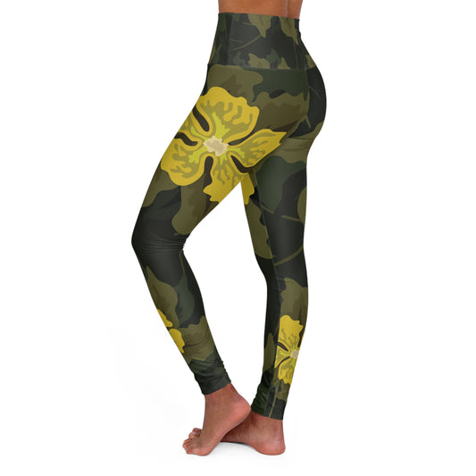 Yoga Leggings | Yellow Flowers on Green | Energizing & Minimalist